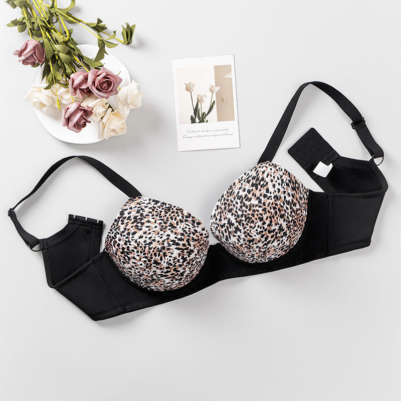 Plus-size Women's Bra, Black With Leopard Print.