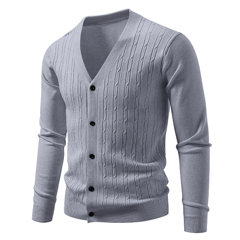 Men's Casual Knit Fashion Cable Loose V-Neck Cardigan Sweater Coat