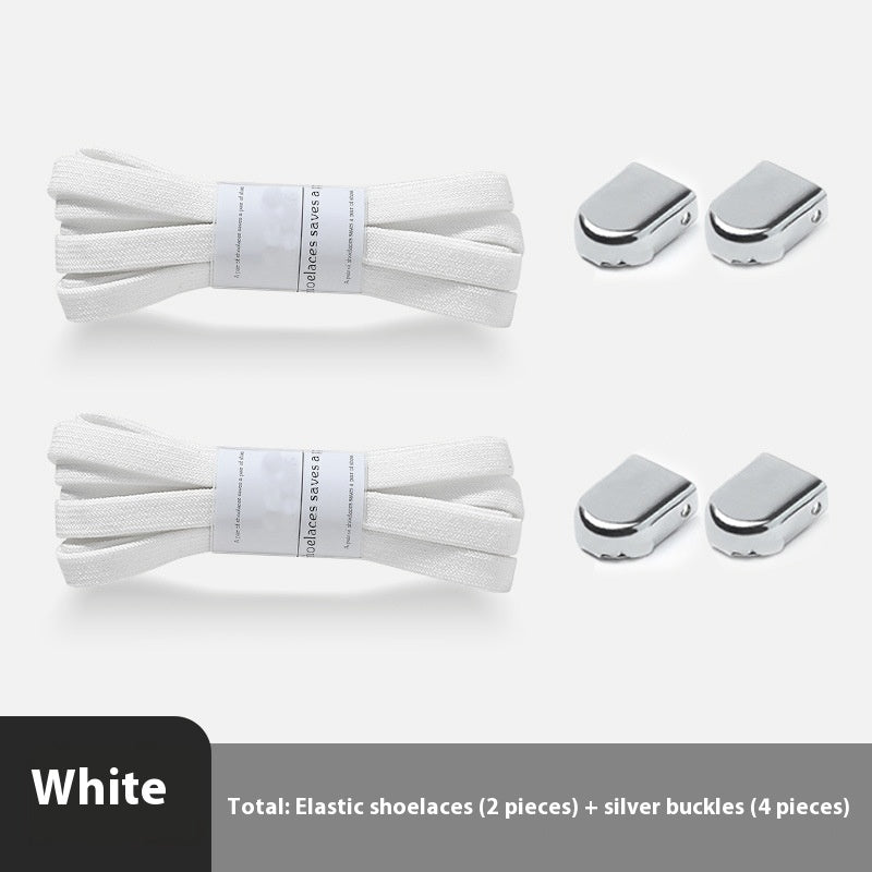 Shoelace For Lazy People Lace-free Rope Elastic Children's Flat Buckle Tie-free White Shoes Men's And Women's Fixed White