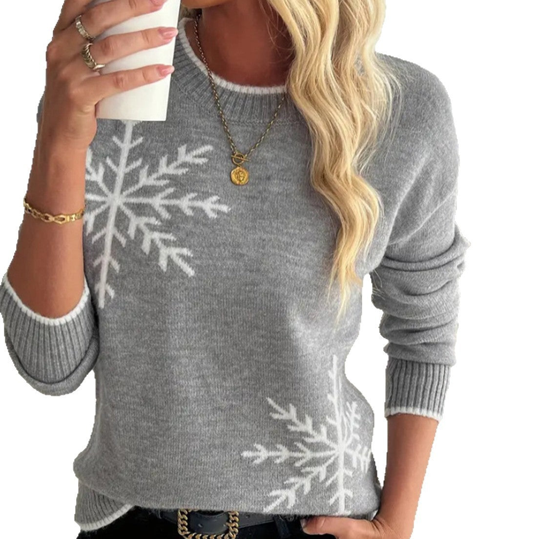 Autumn And Winter Half-high Collar Crocheted Gray Sweater