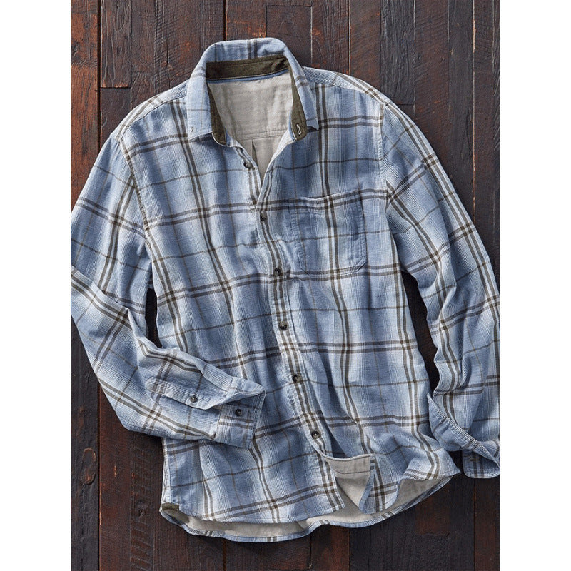 Plaid Printed Fleece-lined Men's Pocket Shirt