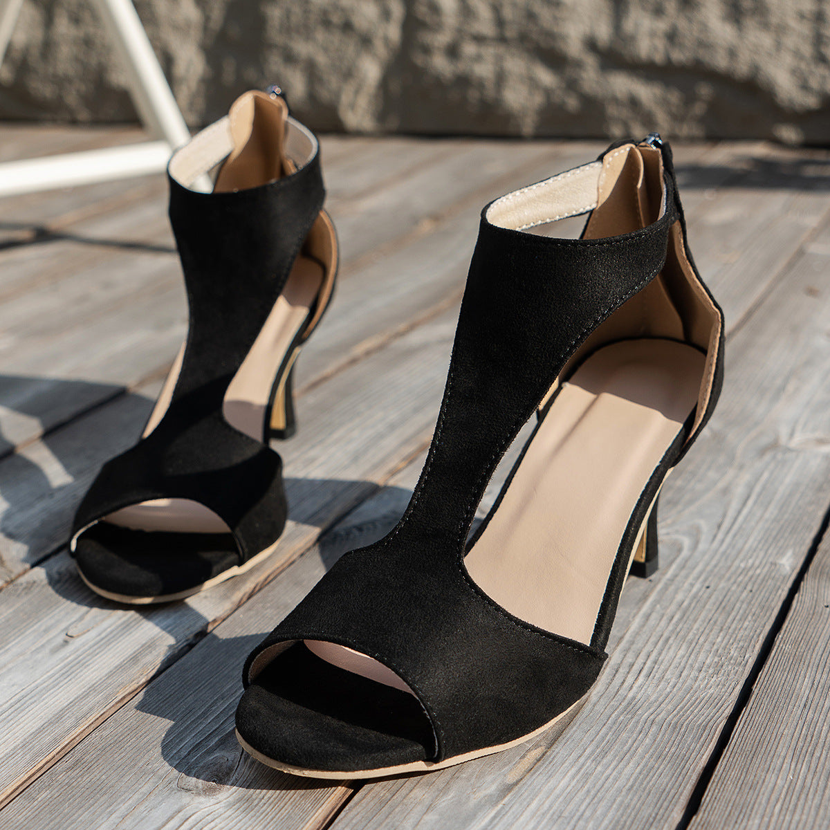 Women's Zipper Bag Heel Peep Toe Shoes After Summer