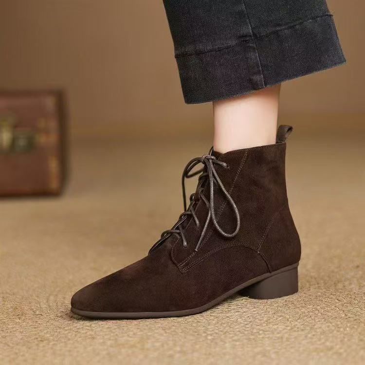 Autumn And Winter Maillard Matte Temperament Pointed Low-heel Ankle Boots For Women