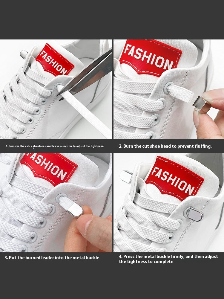 Shoelace For Lazy People Lace-free Rope Elastic Children's Flat Buckle Tie-free White Shoes Men's And Women's Fixed White
