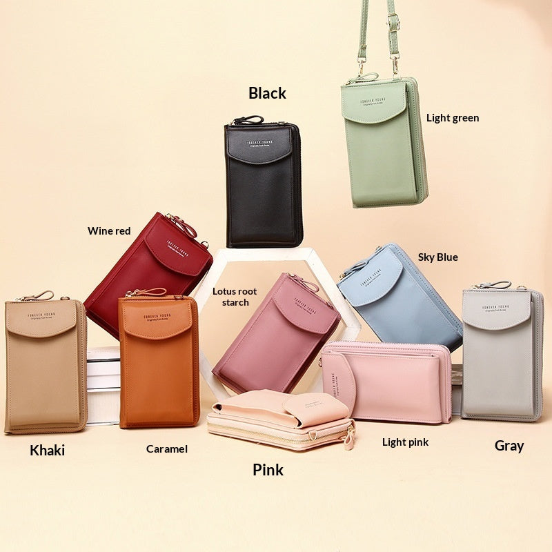 Solid Color Vertical Crossbody Phone Versatile Women's Zip Wallet
