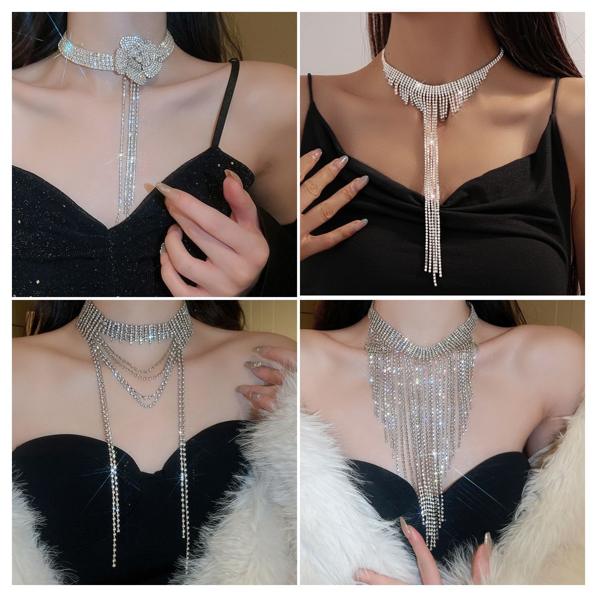 Diamond Flower Tassel Necklace Light Luxury High-grade Sweater Chain