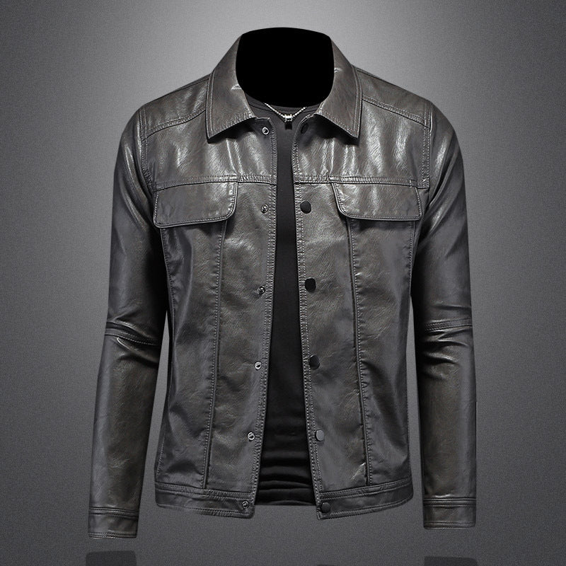Men's Lapel Motorcycle Leather Coat