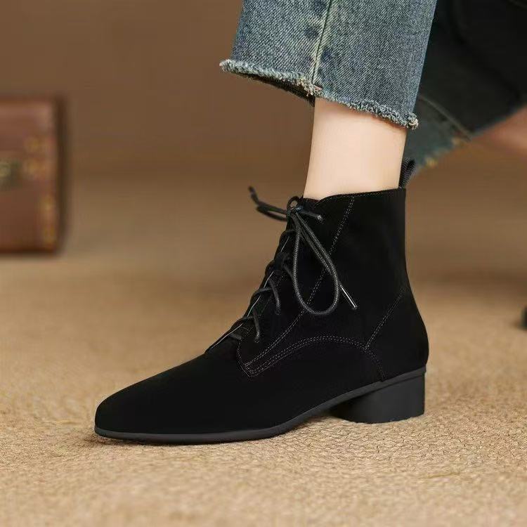 Autumn And Winter Maillard Matte Temperament Pointed Low-heel Ankle Boots For Women