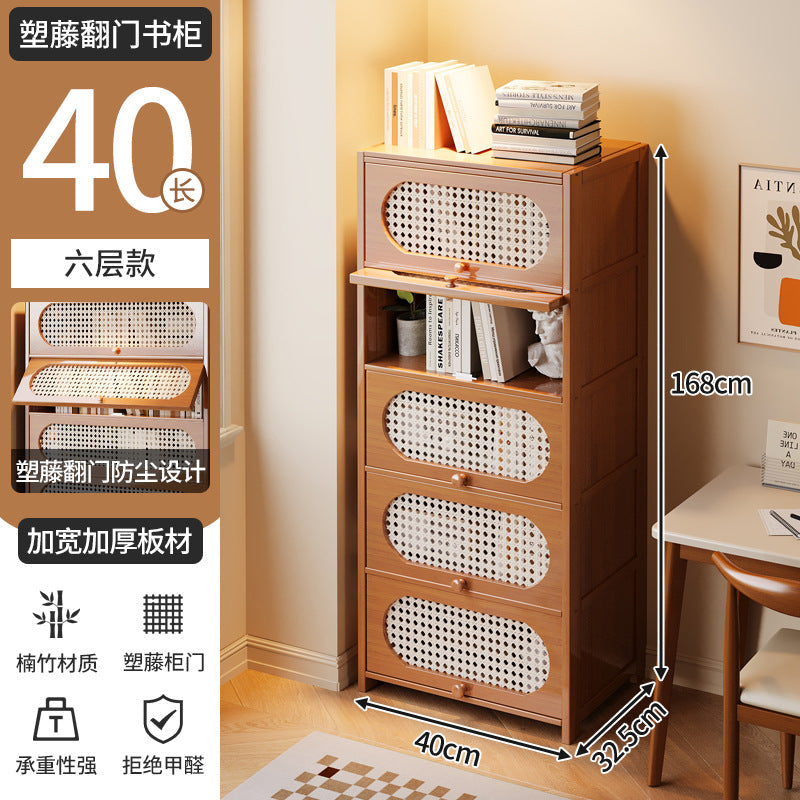 Multi-Layer Bookcase, Retro Rattan Entrance Cabinet, American Tipping Cabinet, Storage Cabinet, Large-Capacity Storage Floor-Standing Display Cabinet