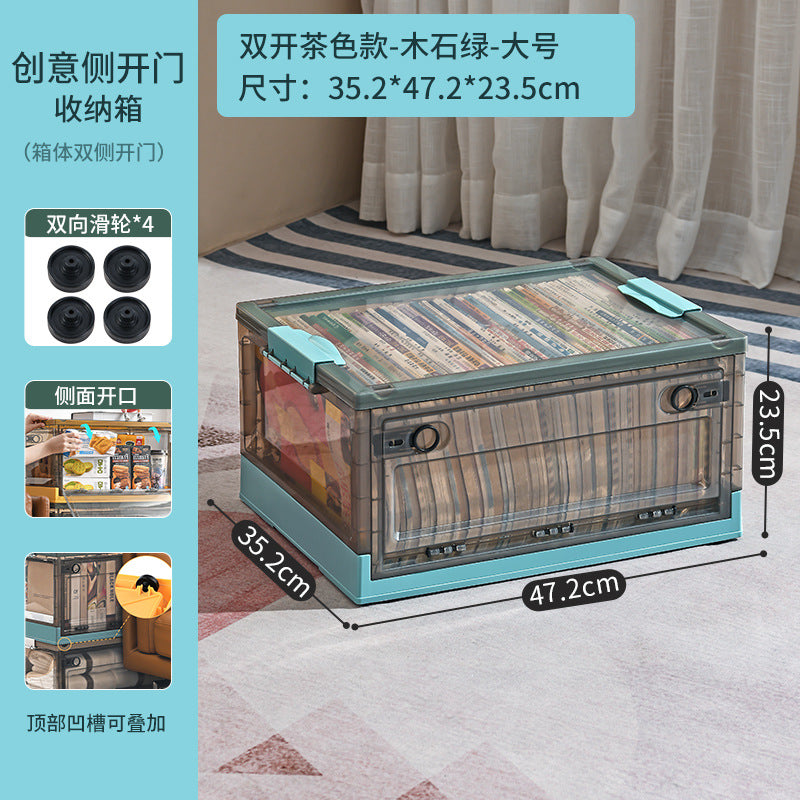 Large Plastic Folding Storage Box with Lid for Books Books Transparent Toy Pulley Tidy Box Book Box Storage Box