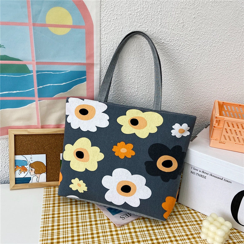 New Canvas Bag Large Capacity Shoulder Bag Women's Bag Printed Handbag Korean Style Tote Bag Literary Canvas Bag