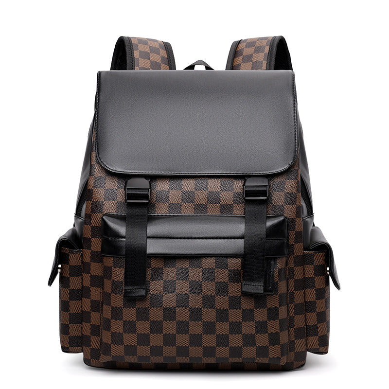 Retro Backpack Men's Checkerboard New Fashion Large Capacity Travel European and American Computer Backpack College Student Male Hanging Bag