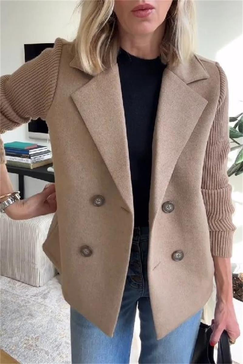 Amazon 2025 Spring New Cross-Border European and American Export Women's Fashion Elegant Woolen Splicing Jacket