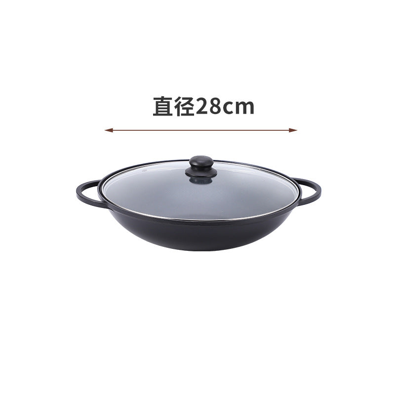 Household Double-Bottomed Aluminum Alloy Double-Ear Wok Gas Induction Cooker Non-Stick Pot Soup Pot Restaurant Pot Dry Pot Stew Pot