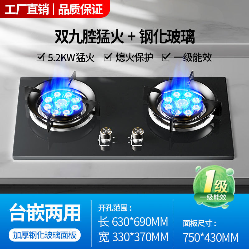 Gas Stove Double Stove Household Gas Stove Natural Gas LPG Embedded Desktop Fierce Stove Stove Timing New Style