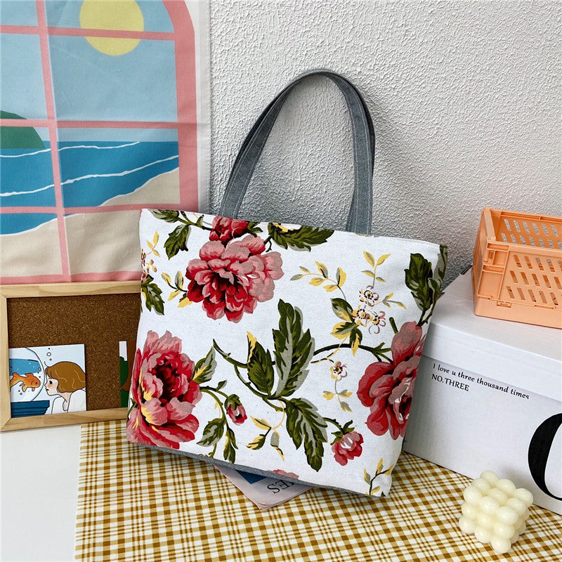 New Canvas Bag Large Capacity Shoulder Bag Women's Bag Printed Handbag Korean Style Tote Bag Literary Canvas Bag