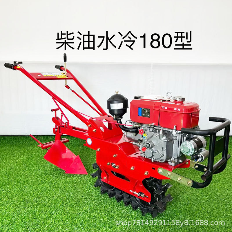 Crawler Chain Rail Type Little Red Bull Micro-Tiller Agricultural Trenching, Loosening, Fertilizing and Plowing Machine Diesel-Powered Micro-Tiller