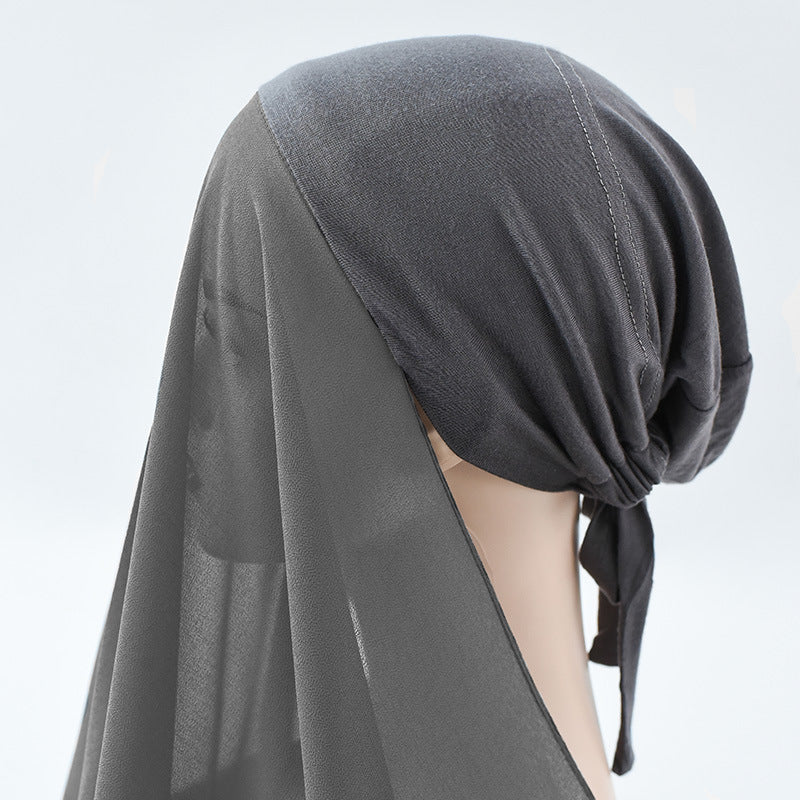 Rayon Adjustable Headscarf Hat, Chiffon Base Cap, Women's Thin Breathable Sweat-Absorbent Headscarf Scarf All-In-One Head Wrap