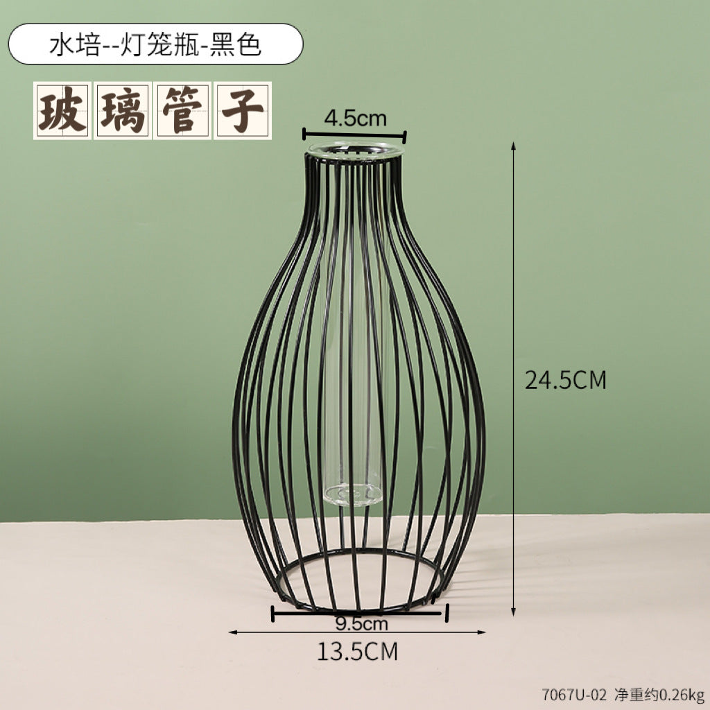 Light Luxury Golden Iron Home Soft Decoration Dining Table Living Room Decorations Transparent Vase Flower-arranging Hydroponic Container Ornaments