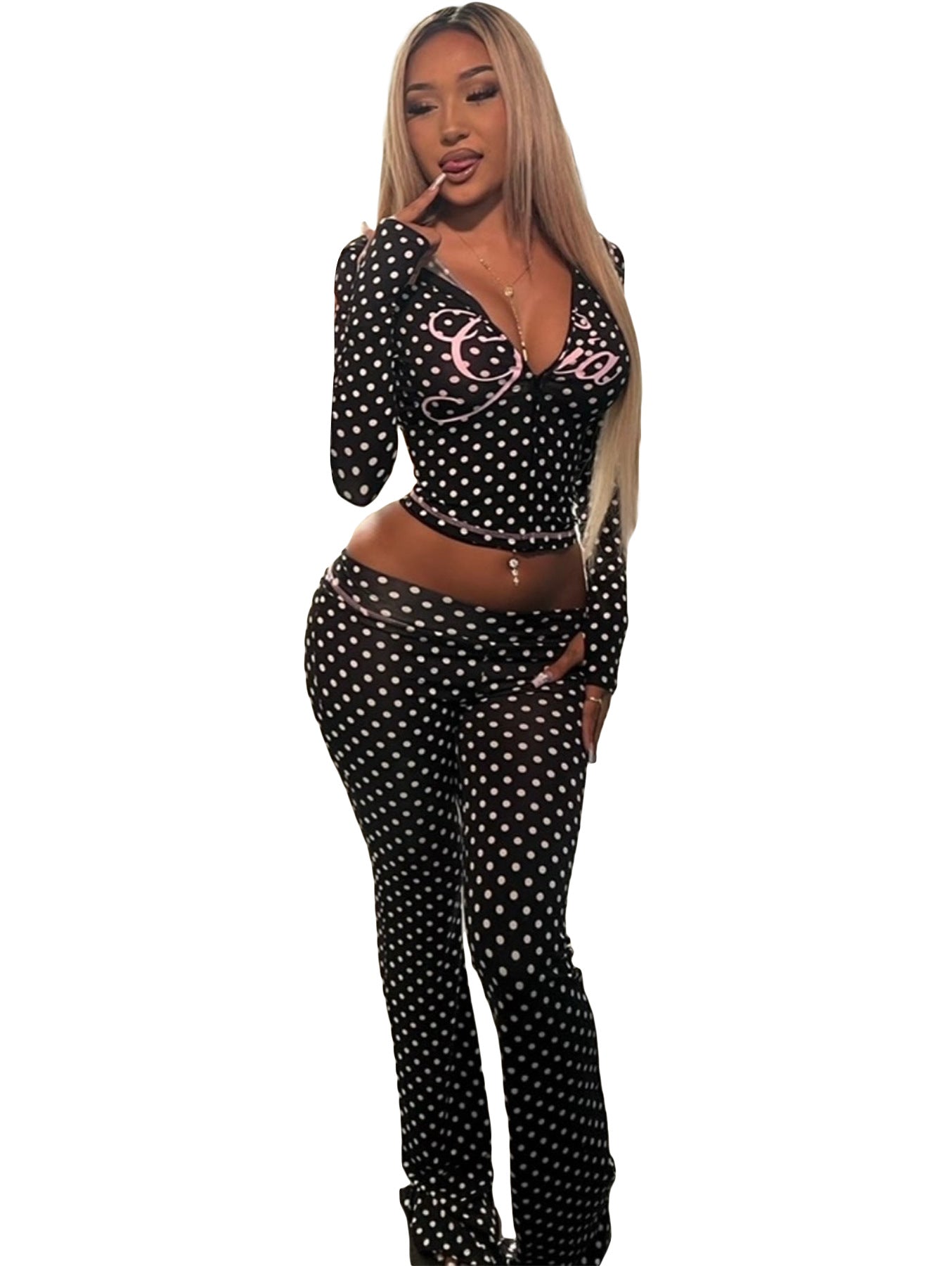 Hr25071 European and American Fashion Women's Cross-Border Supply Printed Hooded Long-Sleeved Thumb Buckle Micro-Flared Two-Piece Suit