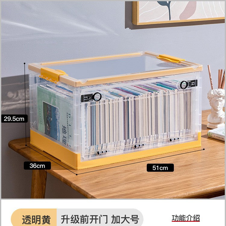 Large Plastic Folding Storage Box with Lid for Books Books Transparent Toy Pulley Tidy Box Book Box Storage Box