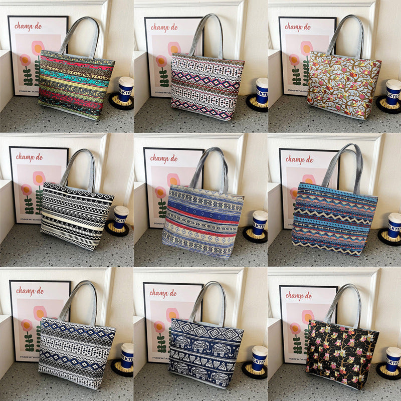 New Canvas Bag Large Capacity Shoulder Bag Women's Bag Printed Handbag Korean Style Tote Bag Literary Canvas Bag