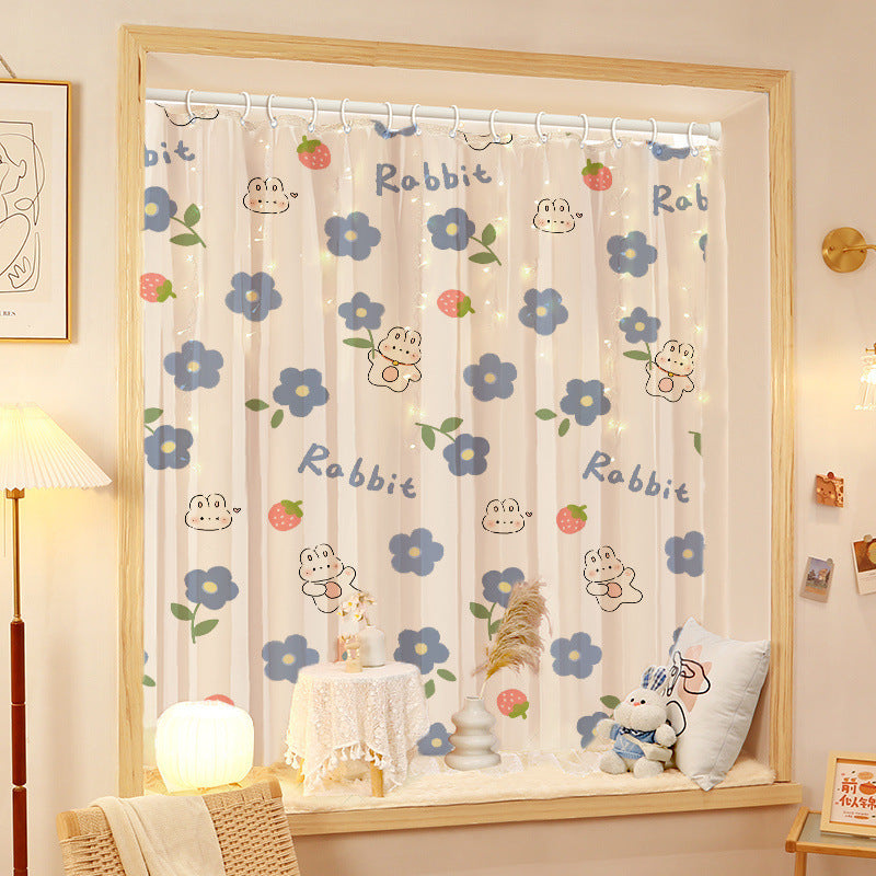 No-Drill Installation Simple Curtain for Bedroom Blackout with Rod, Complete Set for Small Windows, Bay Window Covering Fabric, Rental Room Door Curtain