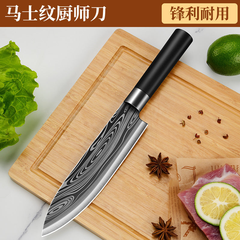 Cross-Border Stainless Steel Kitchen Knife Damascus Chef Knife Complete Set Kitchen Household Fruit Knife Retro Style