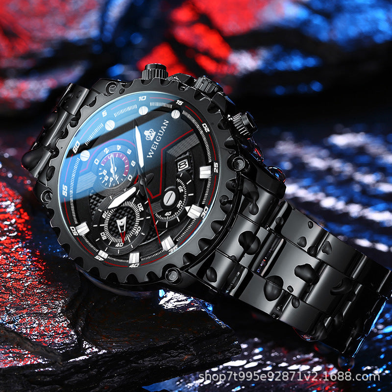 New Black Warrior Watch for Men, Fully Automatic, Non-Mechanical, Genuine, Waterproof, Luminous, Calendar,