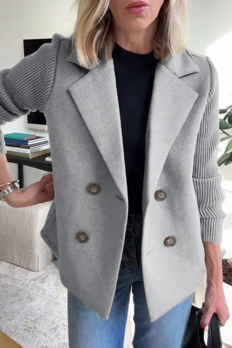 Amazon 2025 Spring New Cross-Border European and American Export Women's Fashion Elegant Woolen Splicing Jacket