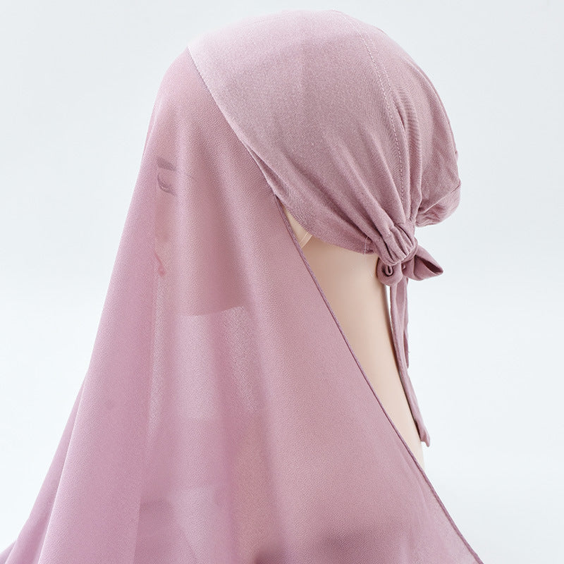 Rayon Adjustable Headscarf Hat, Chiffon Base Cap, Women's Thin Breathable Sweat-Absorbent Headscarf Scarf All-In-One Head Wrap