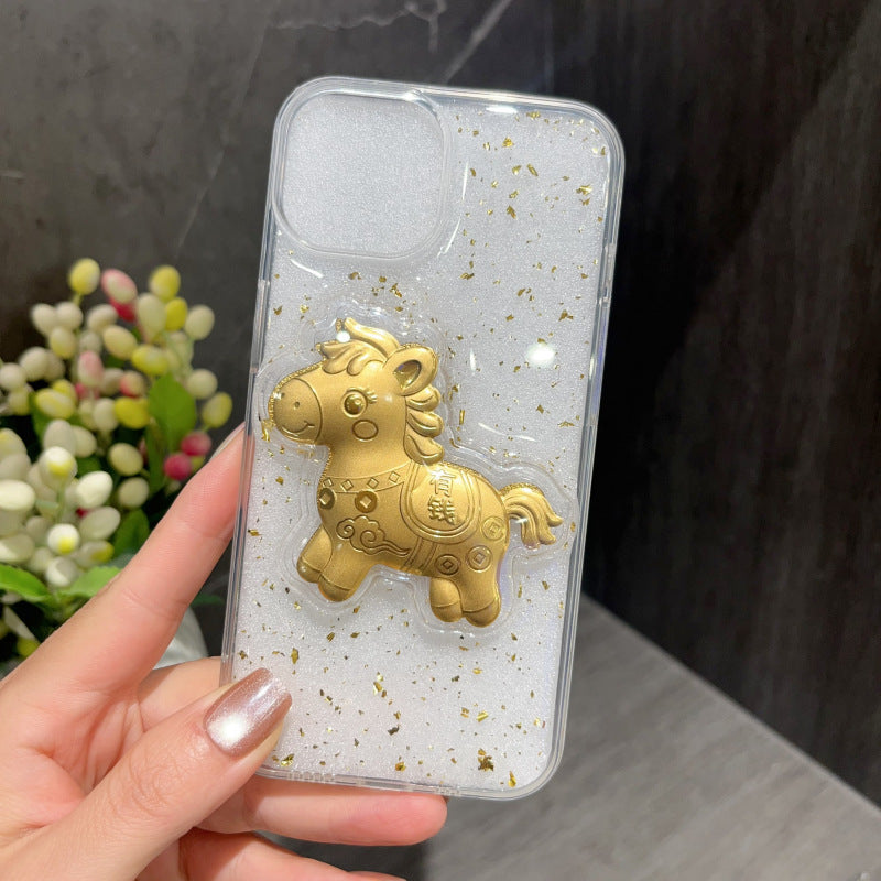 Diamond Shell Glitter Case Suitable for iPhone 15 Electroplated Lens Frame Phone Case with Resin for Immediate Wealth New Year Edition
