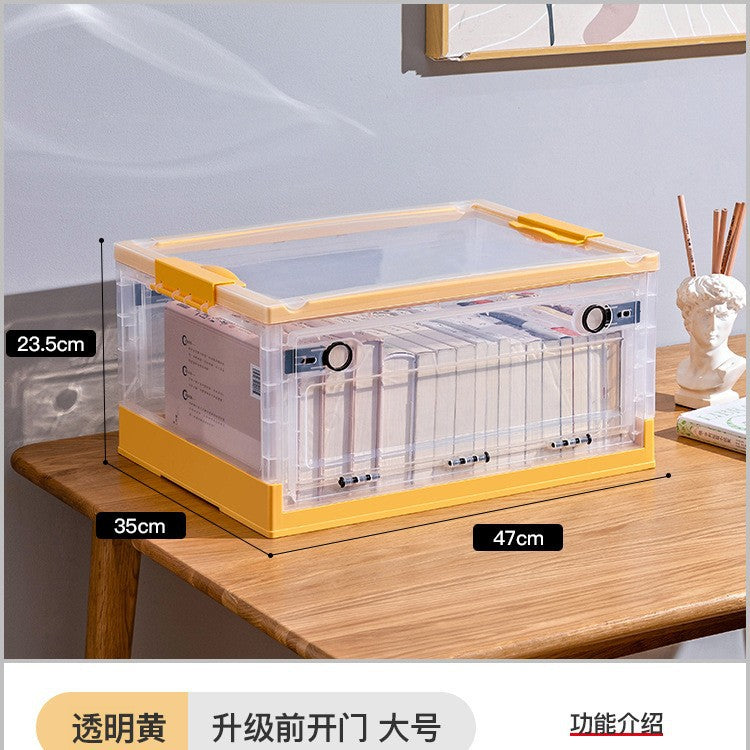 Large Plastic Folding Storage Box with Lid for Books Books Transparent Toy Pulley Tidy Box Book Box Storage Box