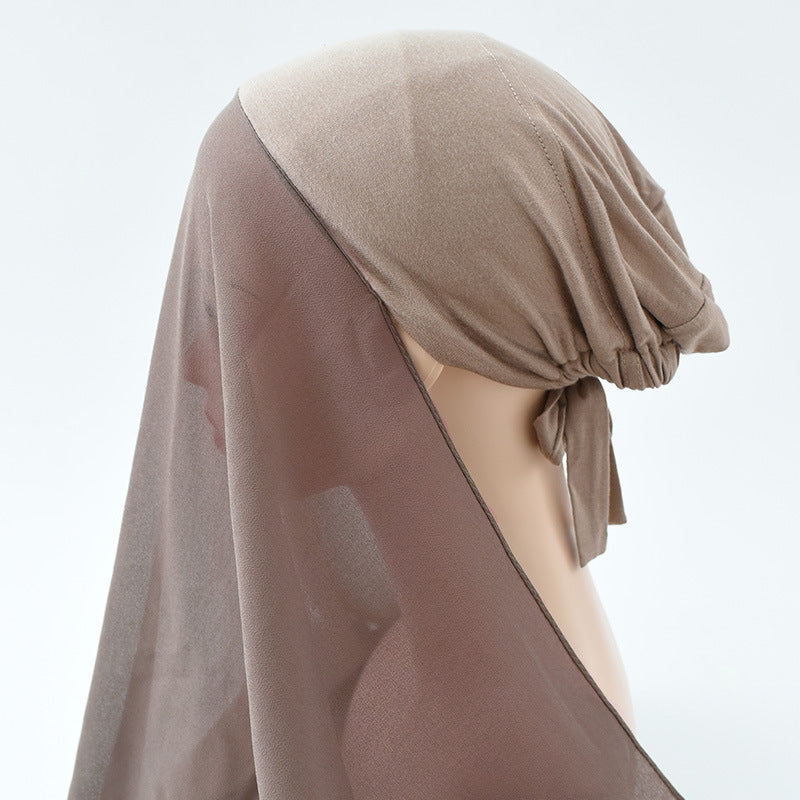 Rayon Adjustable Headscarf Hat, Chiffon Base Cap, Women's Thin Breathable Sweat-Absorbent Headscarf Scarf All-In-One Head Wrap