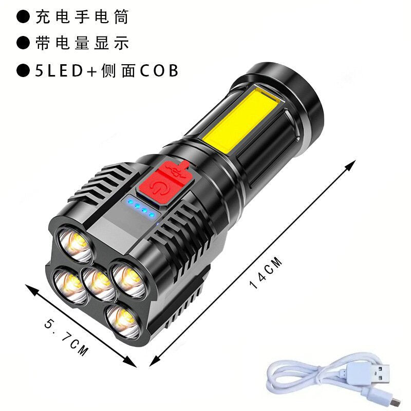 Quad-core flashlight bright LED charging 100,000 lumens burst bright high-power outdoor multi-function lighting long-range light