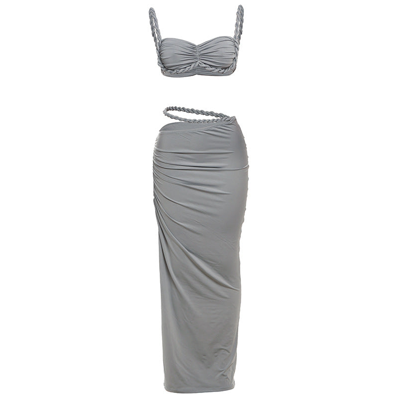 Europe and the United States wholesale women's clothing 2025 spring new sexy solid color backless small camisole vest hip skirt suit