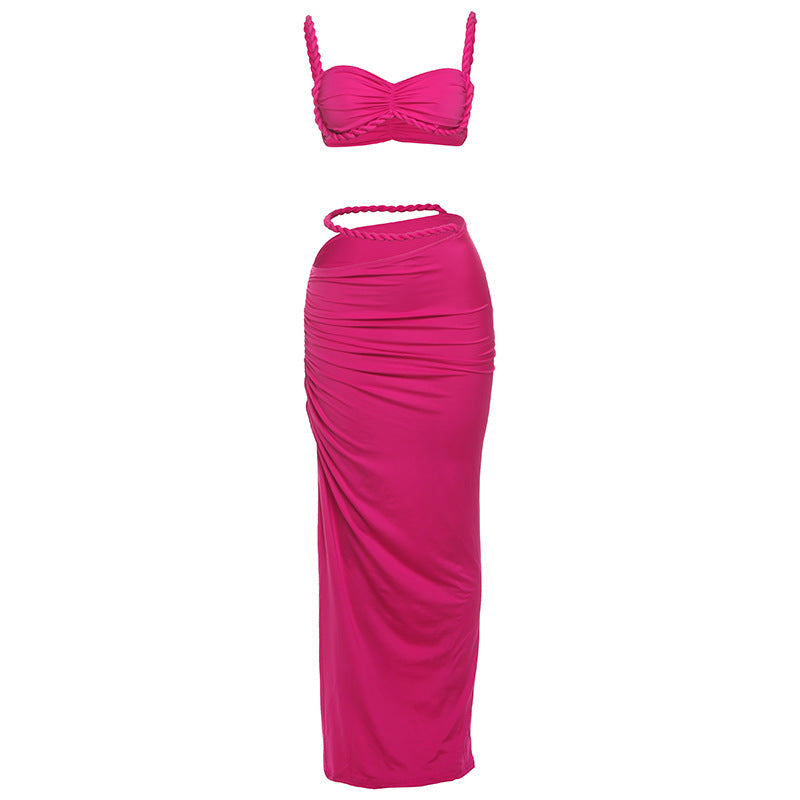 Europe and the United States wholesale women's clothing 2025 spring new sexy solid color backless small camisole vest hip skirt suit