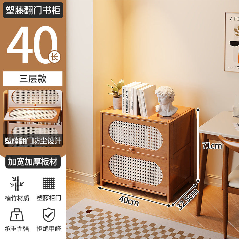 Multi-Layer Bookcase, Retro Rattan Entrance Cabinet, American Tipping Cabinet, Storage Cabinet, Large-Capacity Storage Floor-Standing Display Cabinet