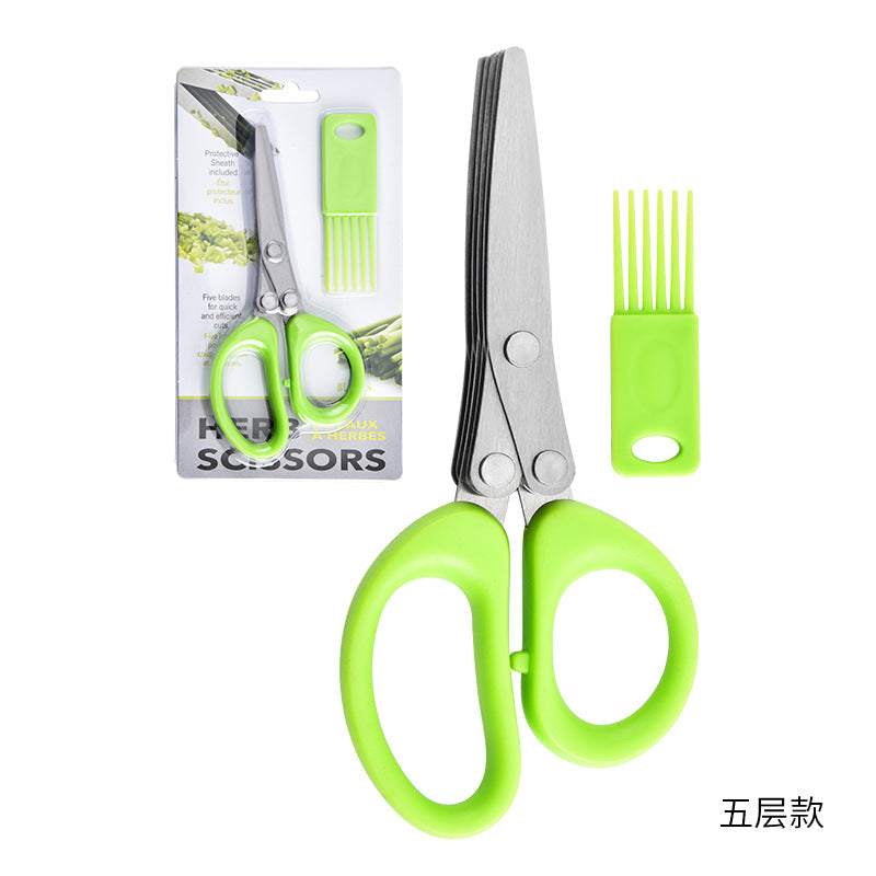 Kitchen scissors stainless steel multi-layer multi-functional chopped green onion scissors three to five layer creative food supplement scissors household vegetable scissors