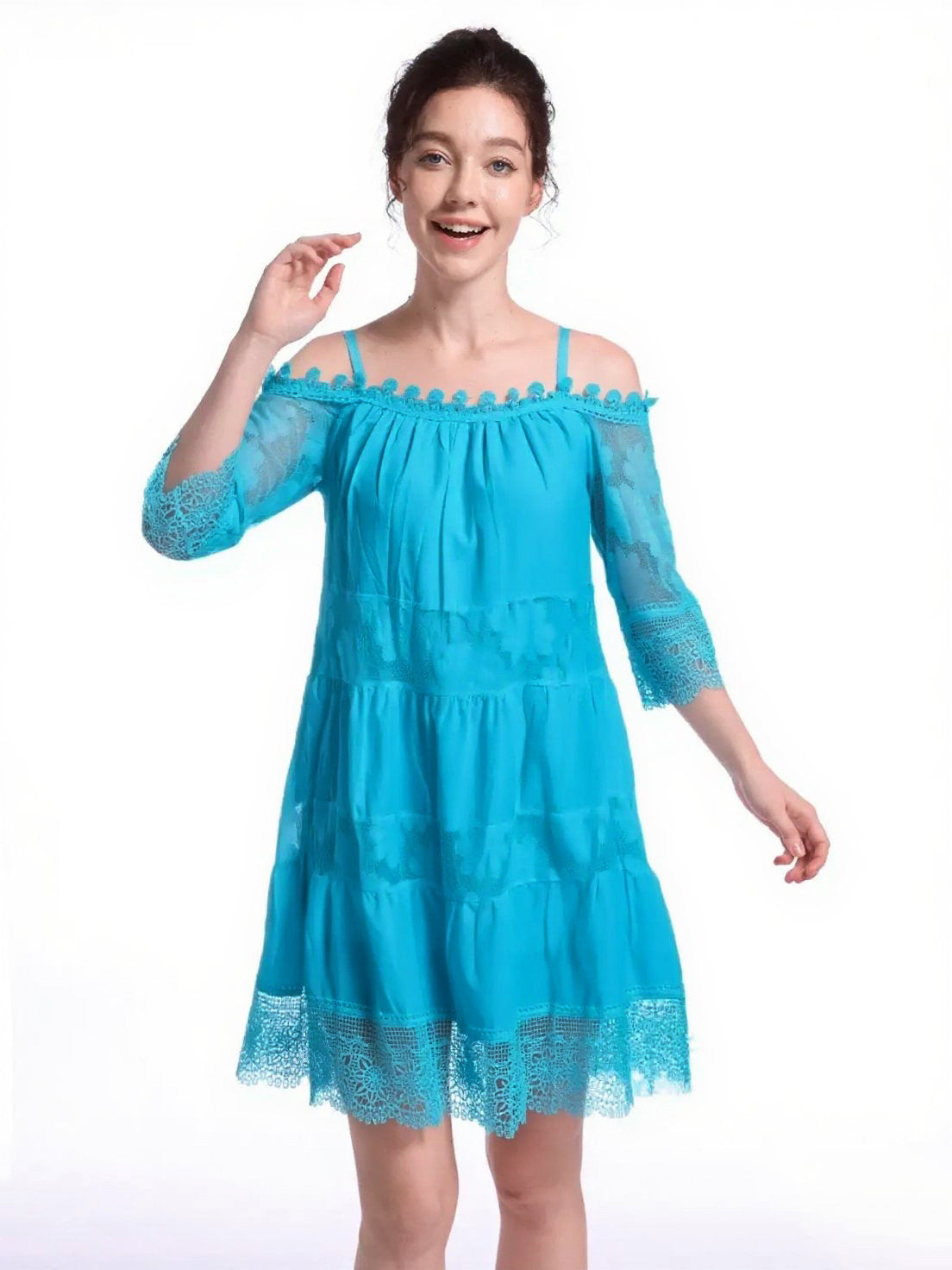 Cross-Border Amazon Princess Style European and American Dress Off-Shoulder Lace Suspender Skirt Fashionable Solid Color Loose Dress