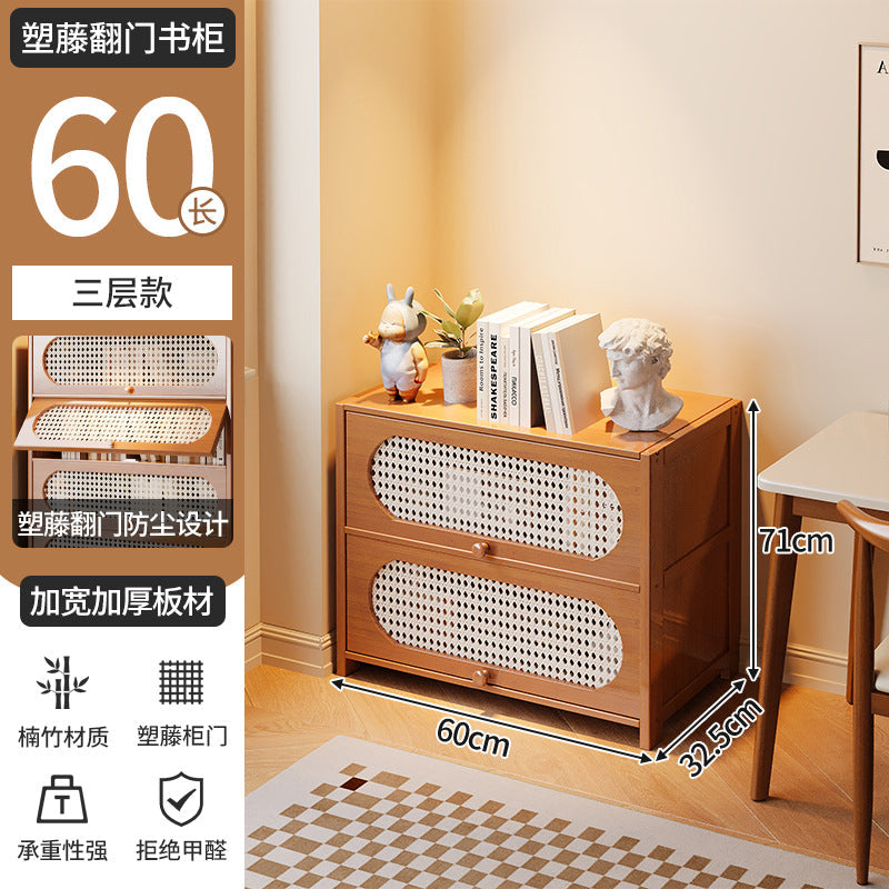 Multi-Layer Bookcase, Retro Rattan Entrance Cabinet, American Tipping Cabinet, Storage Cabinet, Large-Capacity Storage Floor-Standing Display Cabinet