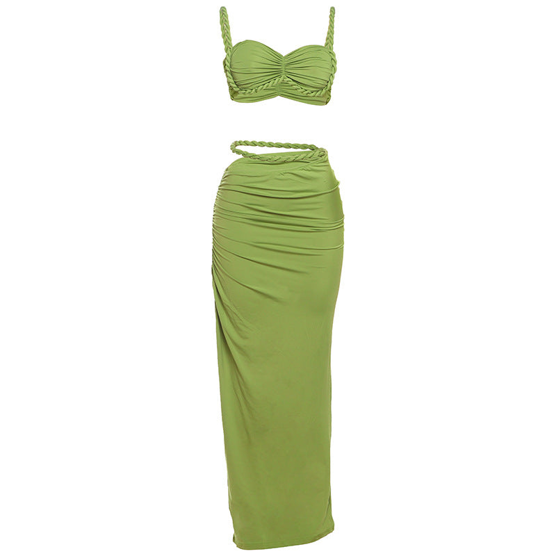Europe and the United States wholesale women's clothing 2025 spring new sexy solid color backless small camisole vest hip skirt suit