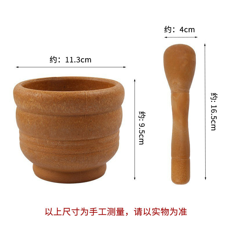Imitation Wood Garlic Press Kitchen Garlic Mortar Pepper Mortar Old-Fashioned Pestle Household Medicine Cup Garlic Masher Garlic Mortar