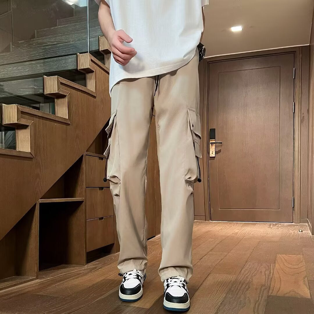 Loose Quick-Dry Casual Pants Drawstring Cargo Pants Long Pants Summer Trendy Brand Wide-Leg Scimitar Pants Men