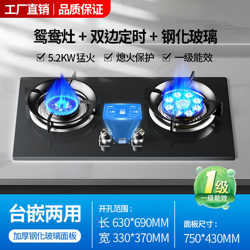 Gas Stove Double Stove Household Gas Stove Natural Gas LPG Embedded Desktop Fierce Stove Stove Timing New Style