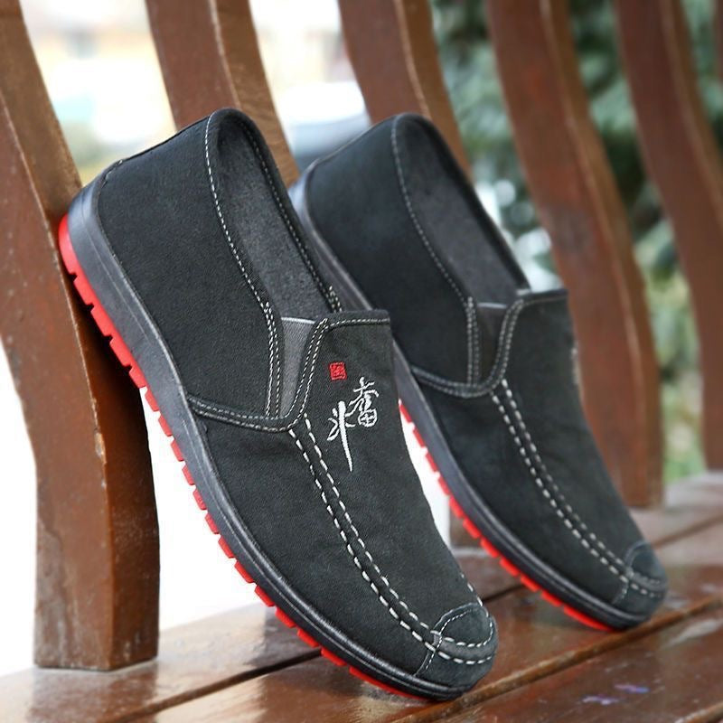 Spring old Beijing cloth shoes breathable canvas shoes men's slip-on non-slip wear-resistant work shoes tendon sole casual shoes