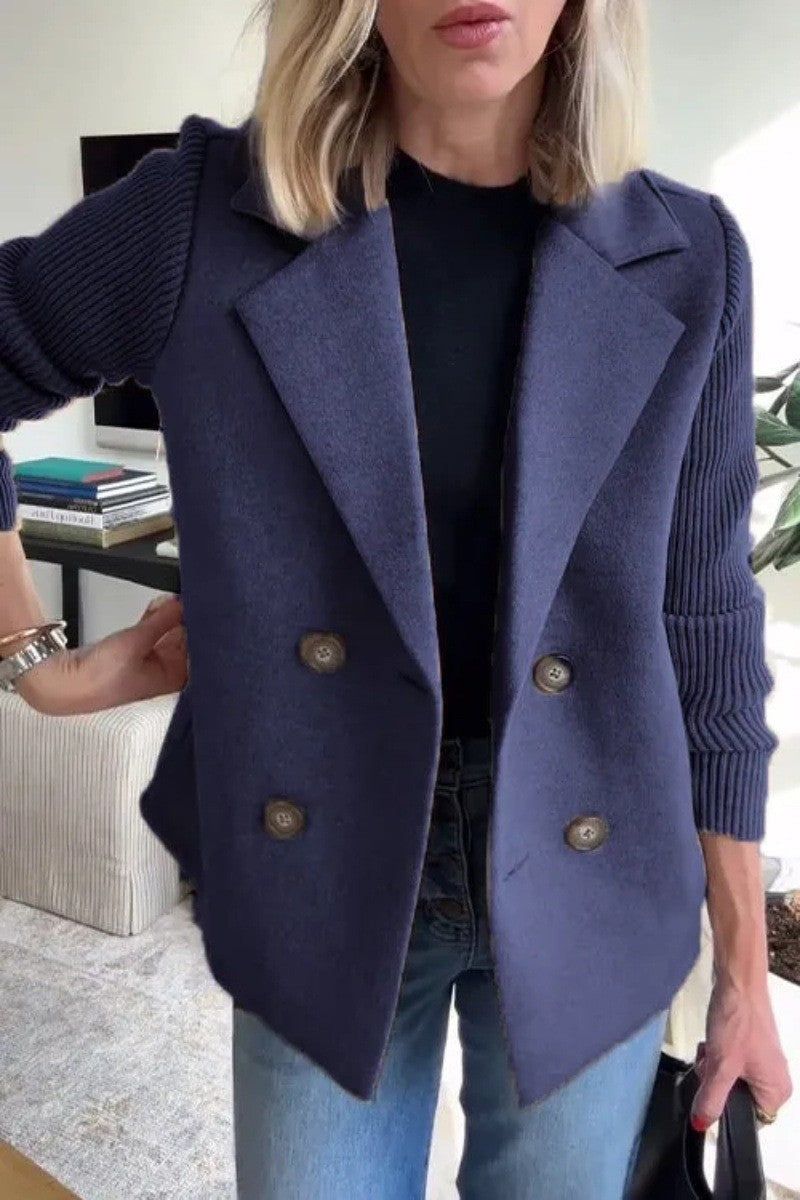 Amazon 2025 Spring New Cross-Border European and American Export Women's Fashion Elegant Woolen Splicing Jacket