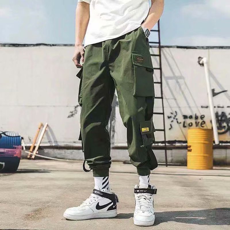 Men's Summer Thin Cargo Pants, Large Size, Cropped Sports Pants, Korean Style, Trendy Loose Jogger Casual Long Pants