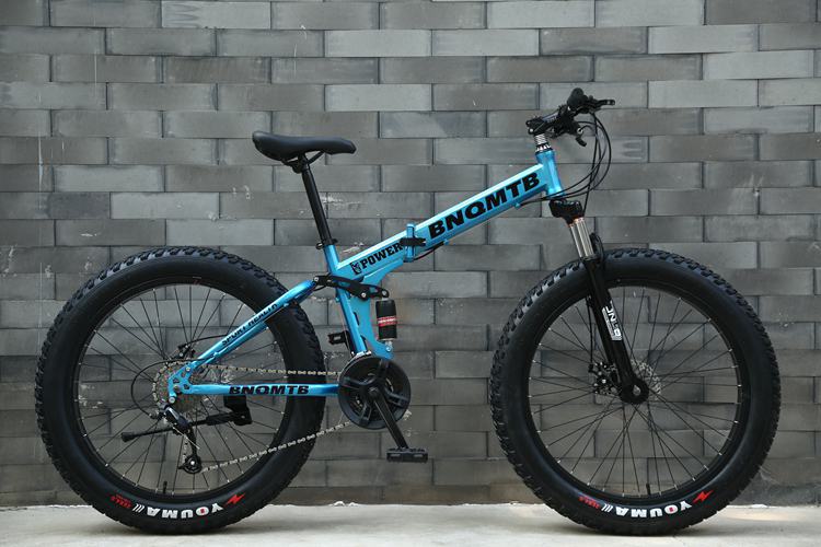 Folding beach snow bike double shock absorption double disc brake soft tail mountain bike 4.0 widened large tire bicycle zxc