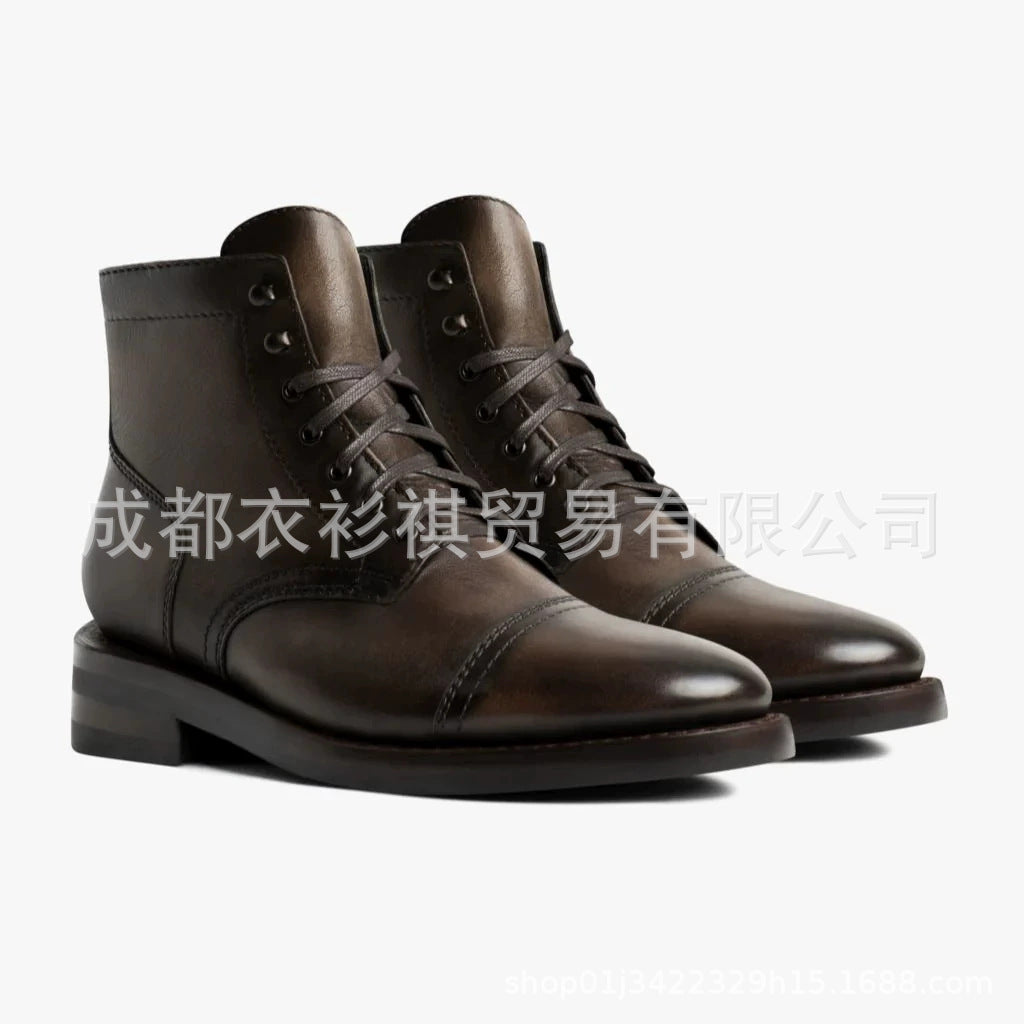 Wish foreign trade new retro round head work martin boots high-top locomotive shoes men's shoes lace men's shoes